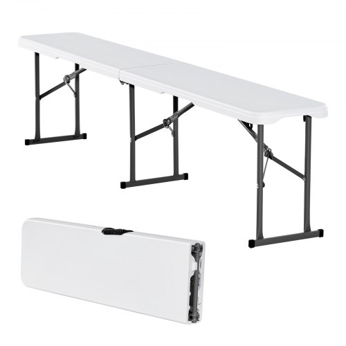 Banco plegable de plástico VEVOR, banco portátil de 183 mm, banco de exterior impermeable de HDPE, asiento de comedor para picnic y camping con asa de transporte, para actividades de jardín, banco plegable de plástico blanco