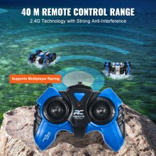 VEVOR Barco de Control Remoto Anfibio Carro RC 4WD de 2,4 GHz para Niños, Azul