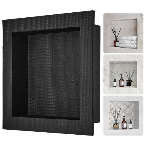VEVOR Nicho Empotrable para Baño 40,64 x 40,64 x 10 cm Nicho de Ducha Montado en Pared Estante de Plástico XPS Simple Protección Sellada Moderna para Baño, Ducha, Almacenamiento de Jabón, Negro
