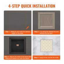 VEVOR Nicho Empotrable para Baño 40,64 x 40,64 x 10 cm Nicho de Ducha Montado en Pared Estante de Plástico XPS Simple Protección Sellada Moderna para Baño, Ducha, Almacenamiento de Jabón, Negro