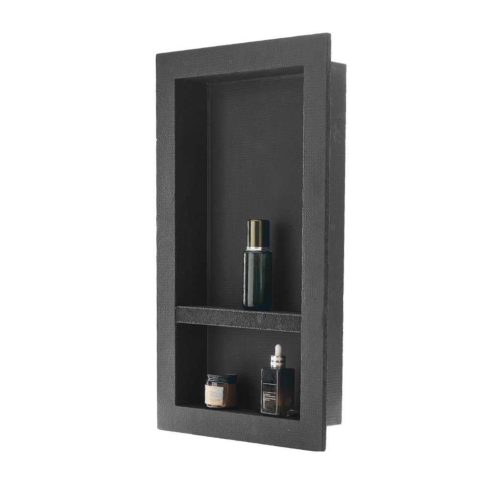VEVOR Nicho de Ducha Empotrado 40,6 x 71,1 x 10,2 cm Estante Divisor de Pared para Baño Organizador para Jabón y Champú, Esquinas Cuadradas Diseño Impermeable y Sellado para Ducha de Baño, Negro