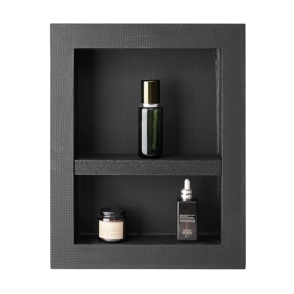 VEVOR Nicho de Ducha Empotrado 40,6 x 50,8 x 10,2 cm Estante Divisor de Pared para Baño Organizador para Jabón y Champú, Esquinas Cuadradas Diseño Impermeable y Sellado para Ducha de Baño, Negro