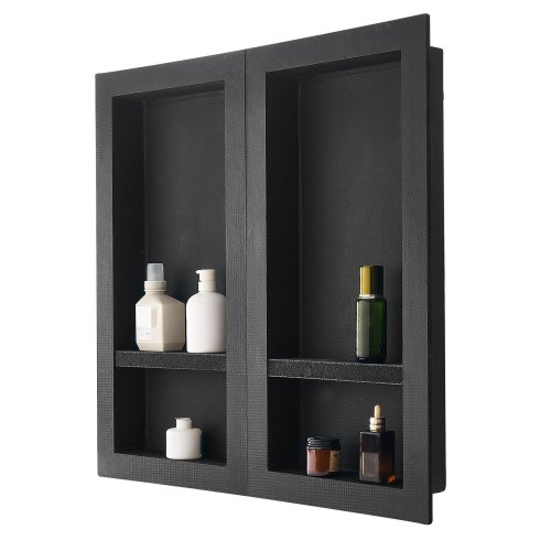 VEVOR Nicho de Ducha Empotrado 40,6 x 81,3 cm y 40,6 x 81,3 cm con Estante de Pared Grosor de 10,2 cm Organizador para Jabón y Champú, Esquinas Cuadradas, Sellado e Impermeable para Baño, Negro