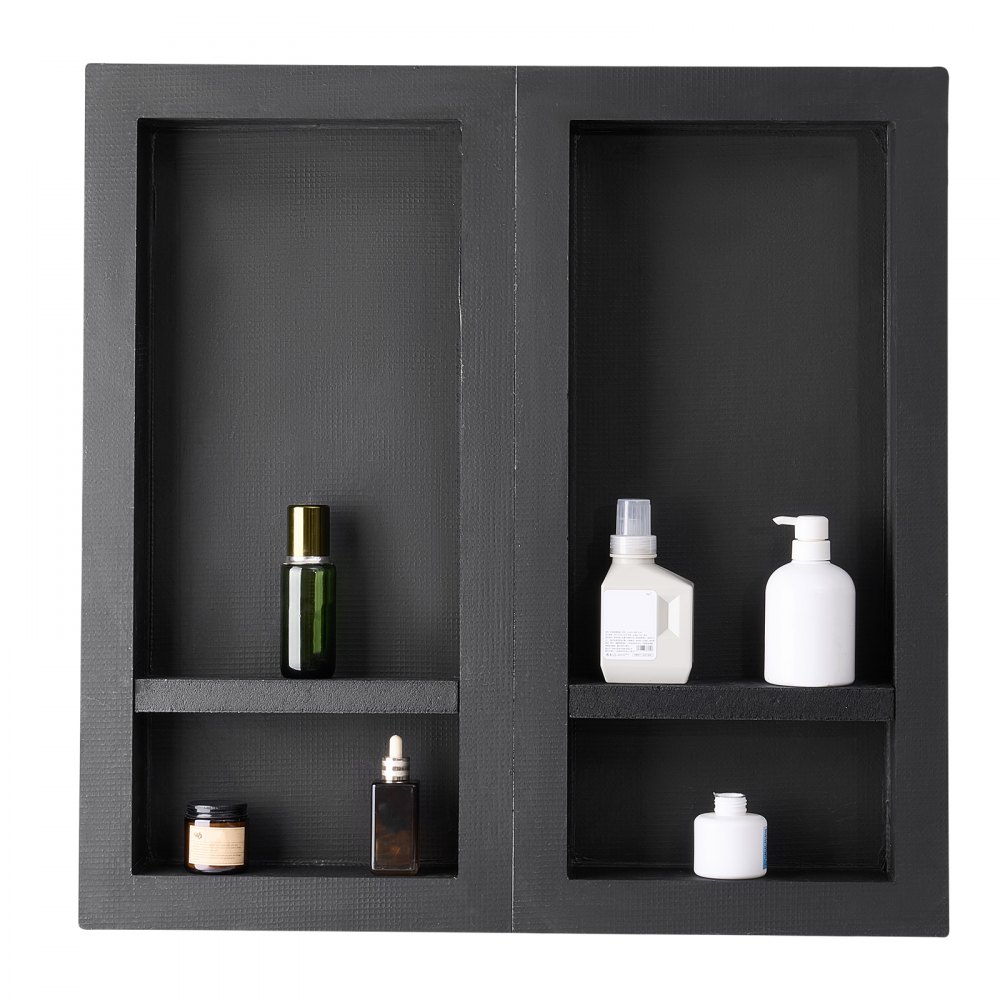 VEVOR Shower Niche, 40.6 x 81.3 cm + 40.6 x 81.3 cm Wall Niche with Movable Shelf, 10.2 cm Thick Modern Soap & Shampoo Storage Organizer, Black for Bathroom Shower