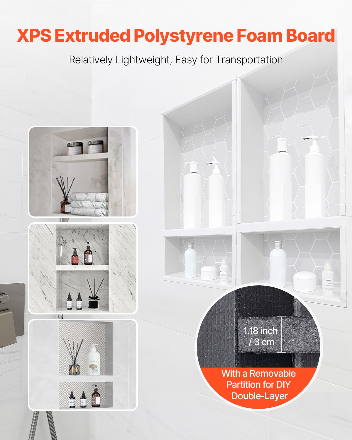 VEVOR Shower Niche, 40.6 x 81.3 cm + 40.6 x 81.3 cm Wall Niche with Movable Shelf, 10.2 cm Thick Modern Soap & Shampoo Storage Organizer, Black for Bathroom Shower