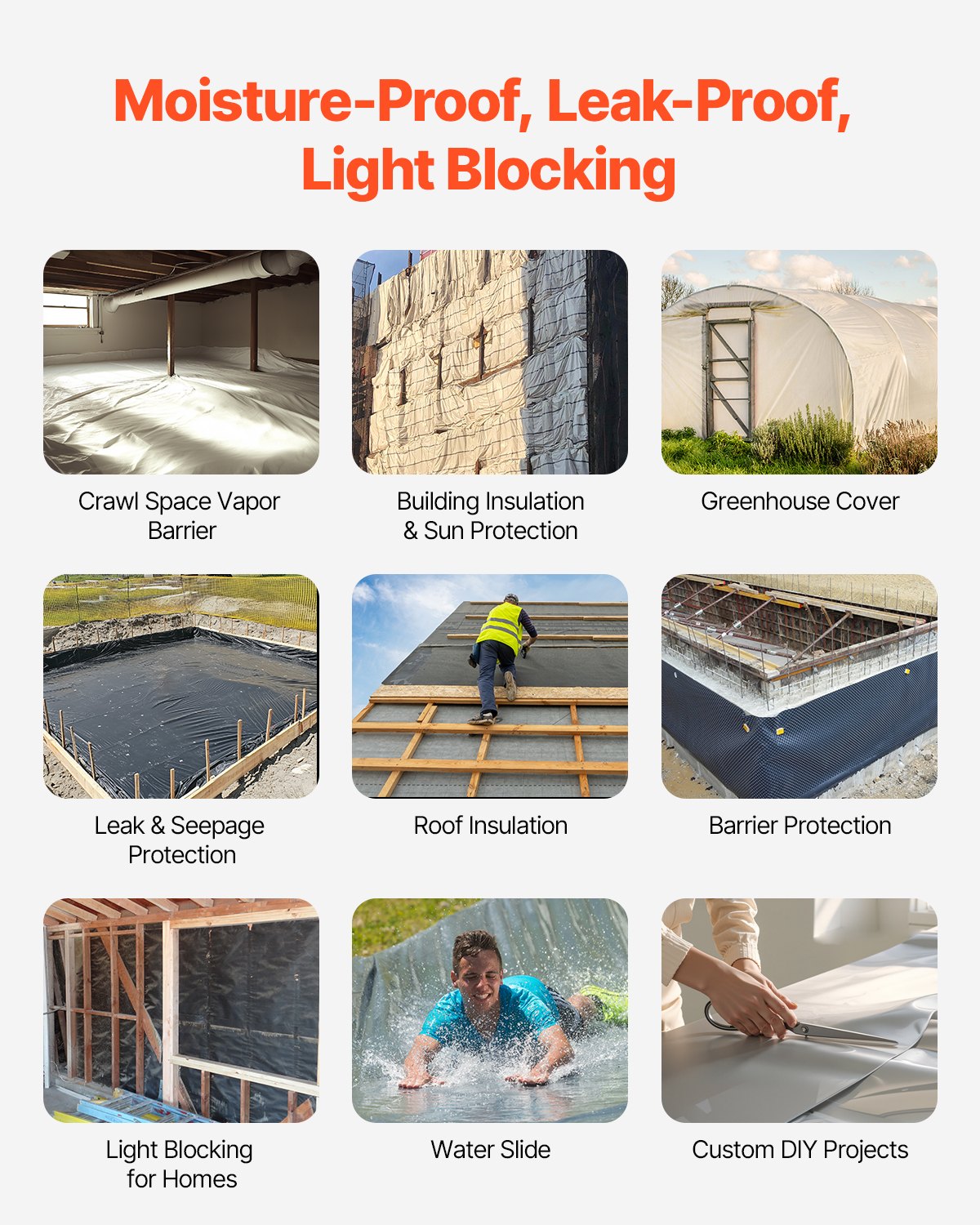 VEVOR Rollo de Láminas de Plástico Espesor de 0,2 mm 2 x 50 m Barrera de Vapor para Espacios de Acceso Lámina de Polietileno Resistente para Jardín Suministros de Plástico Agrícola, Gris