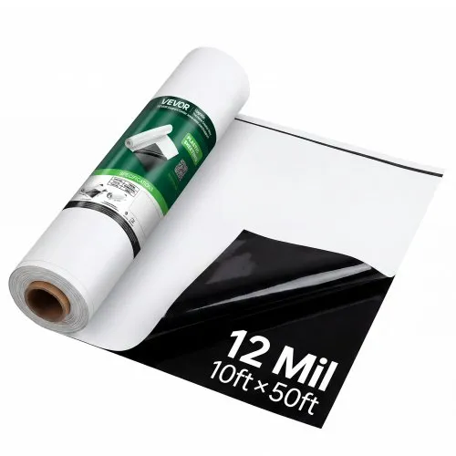 VEVOR Rollo de Láminas de Plástico de Polietileno 3,05 x 15,24 m de Jardín, Malla Antihierbas de Espesor de 0,3 mm, Control de Malas Hierbas, Barrera de Vapor, Cubierta para Invernadero, Blanco Negro