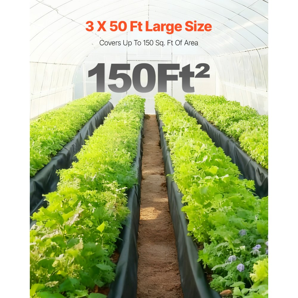 VEVOR Rollo de Láminas de Plástico Espesor de 4 mil 0,91 x 15,24 m Barrera de Vapor para Espacios de Acceso Lámina de Polietileno Resistente para Jardín Suministros de Plástico Agrícola, Negro