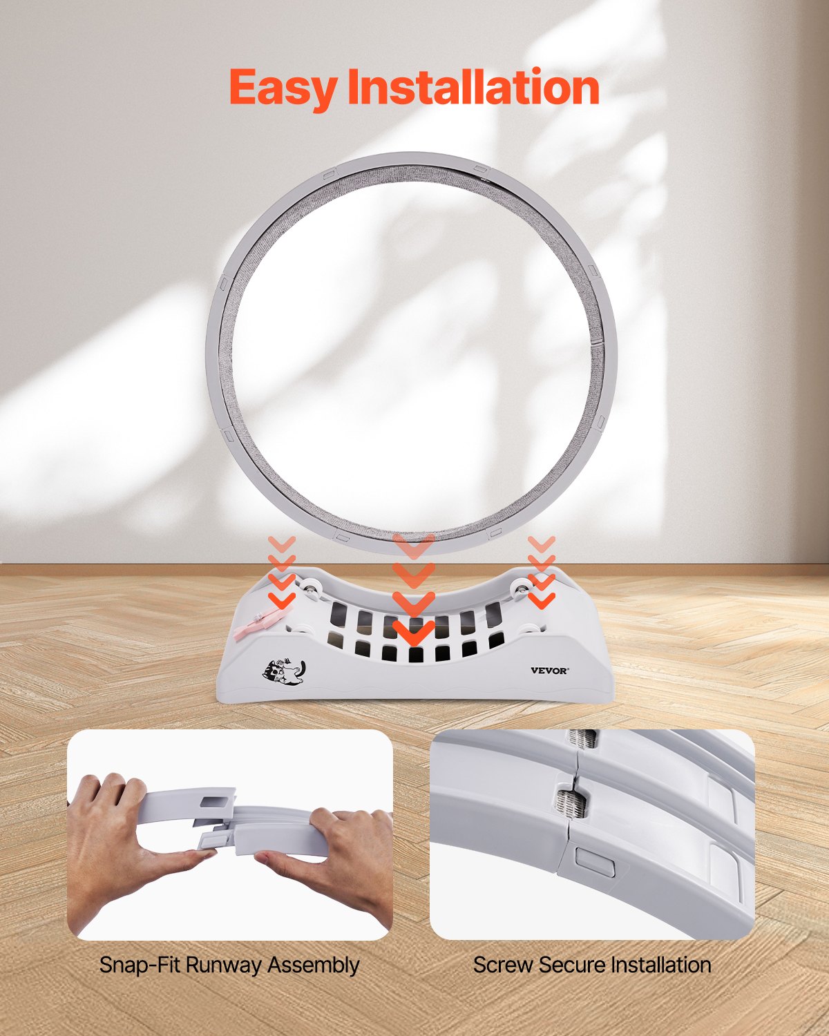 VEVOR Cat Exercise Wheel, 80x34x85cm, Large Running Wheel for Cats with Secure Brake & Carpeted Running Track, Quiet Operation, Treadmill for Cats up to 4kg, Cat Wheel for Weight Loss & Health, White