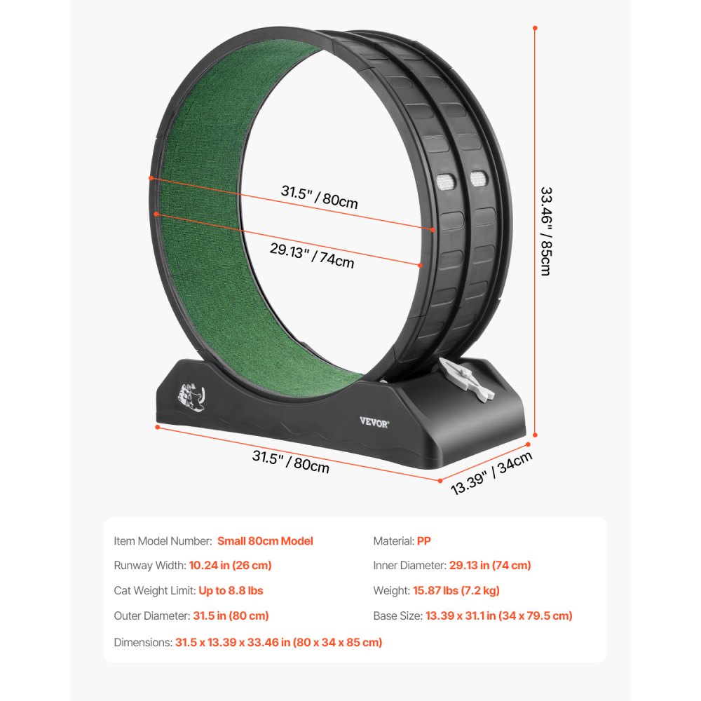 VEVOR Rueda de Ejercicio para Gatos de 800 x 340 x 850 mm, Rueda Grande para Correr con Freno Seguro y Pista Alfombrada, Cinta de Correr Silenciosa para Mascotas para Pérdida de Peso y Salud, Negro