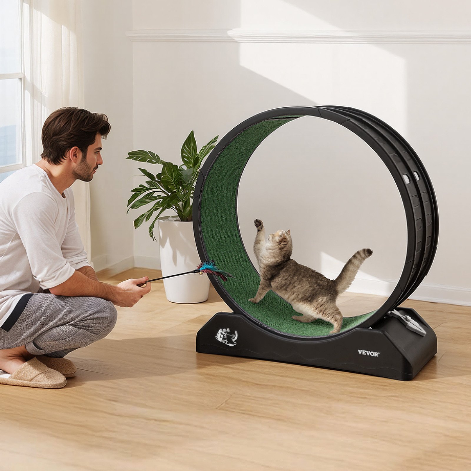 VEVOR Rueda de Ejercicio para Gatos de 800 x 340 x 850 mm, Rueda Grande para Correr con Freno Seguro y Pista Alfombrada, Cinta de Correr Silenciosa para Mascotas para Pérdida de Peso y Salud, Negro