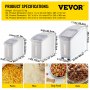 VEVOR Contenedor de Cereales 50+25+15 L Caja de Almacenamiento de Arroz, Material de PP+PET Dispensador de Arroz, Espesor de 3 mm con Panel de Escala Precisa y Ruedas Incluidas para Cocina, Blanco