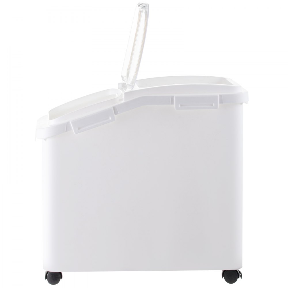 Contenedor de almacenamiento de ingredientes VEVOR blanco con tapa transparente y ruedas para facilitar su movilidad