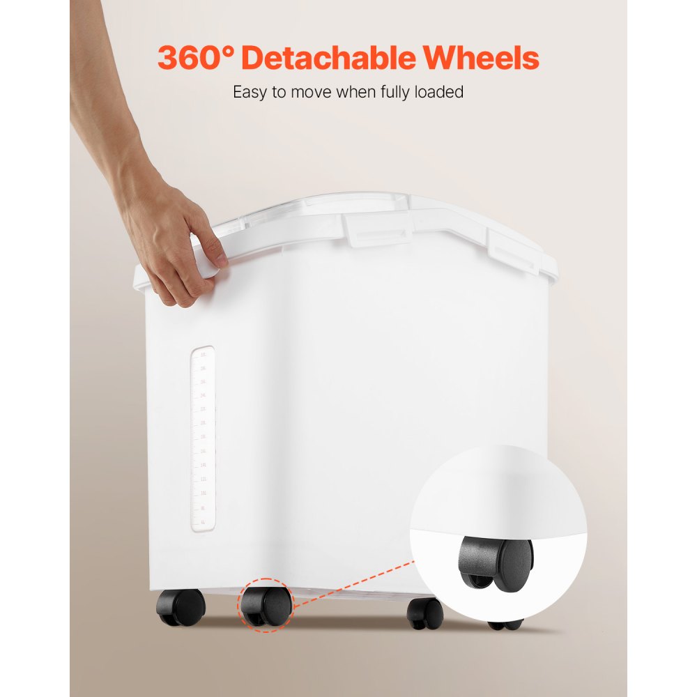 VEVOR Contenedor de Cereales 50 L/11,4 Gal Caja de Almacenamiento de Arroz Material de PP+PET, Dispensador de Arroz Espesor de 3 mm con Panel de Escala Precisa y Gran Capacidad para Cocina, Blanco