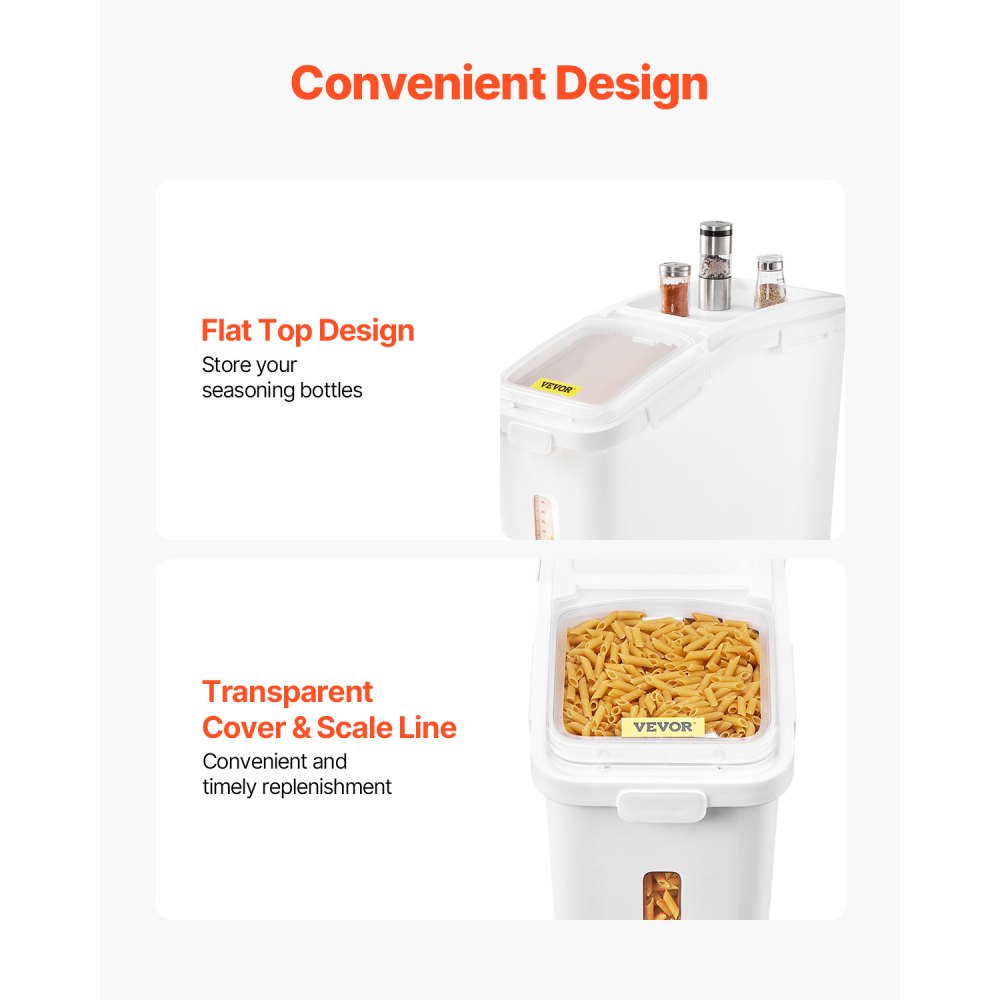 VEVOR Contenedor de Cereales 50 L/11,4 Gal Caja de Almacenamiento de Arroz Material de PP+PET, Dispensador de Arroz Espesor de 3 mm con Panel de Escala Precisa y Gran Capacidad para Cocina, Blanco