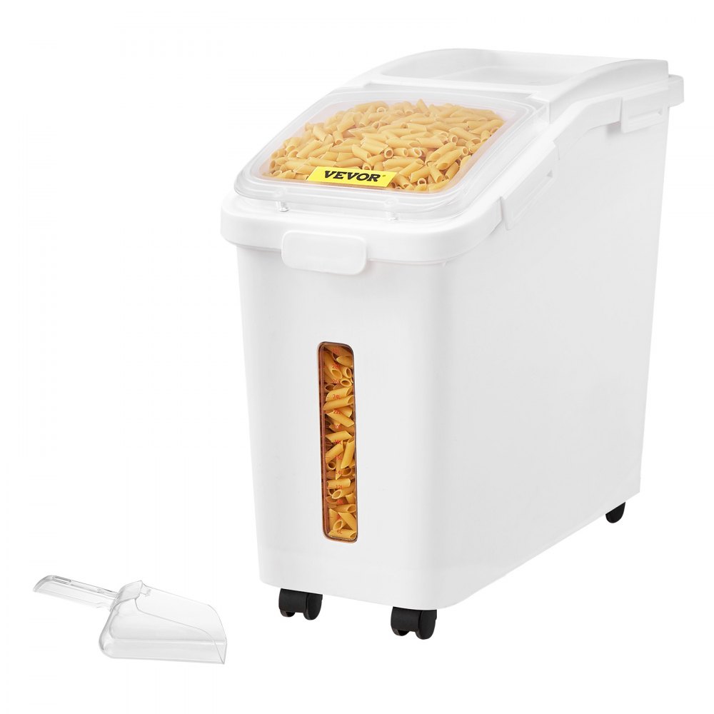 VEVOR Contenedor de Cereales 50 L/11,4 Gal Caja de Almacenamiento de Arroz Material de PP+PET, Dispensador de Arroz Espesor de 3 mm con Panel de Escala Precisa y Gran Capacidad para Cocina, Blanco