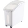 Contenedor de almacenamiento de ingredientes VEVOR blanco con tapa transparente y ruedas.