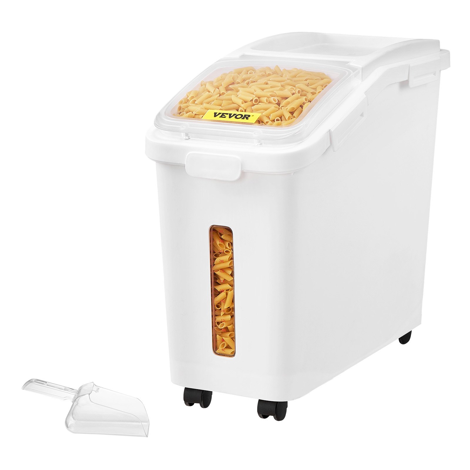 VEVOR Contenedor de Cereales 50 L/11,4 Gal Caja de Almacenamiento de Arroz Material de PP+PET, Dispensador de Arroz Espesor de 3 mm con Panel de Escala Precisa y Gran Capacidad para Cocina, Blanco