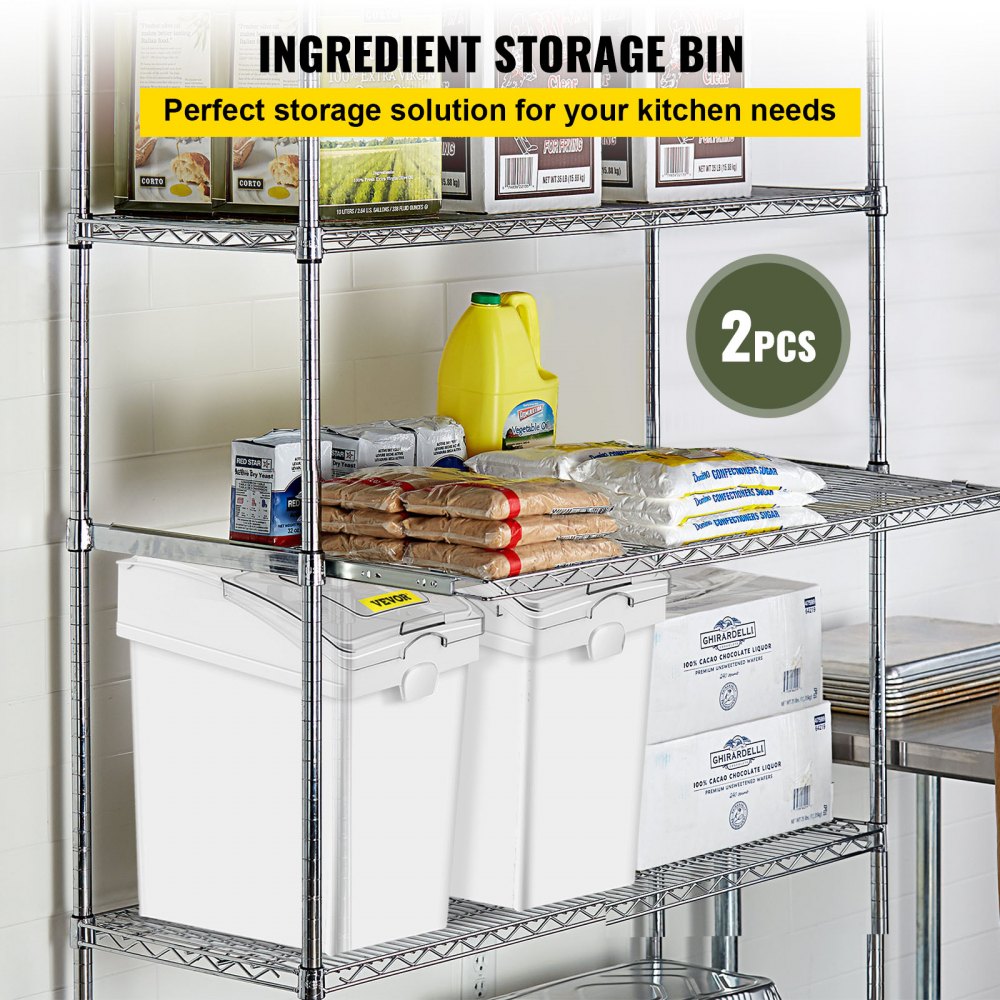 VEVOR Contenedor de Harina 15kg, Contenedor de Arroz 2 piezas / juego con Tapas y Ruedas Blanco, Contenedor de Almacenamiento de Arroz con 4 Ruedas Giratorias, Alimento Caja de Almacenamiento