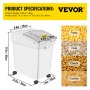 VEVOR Contenedor de Harina 15kg, Contenedor de Arroz 2 piezas / juego con Tapas y Ruedas Blanco, Contenedor de Almacenamiento de Arroz con 4 Ruedas Giratorias, Alimento Caja de Almacenamiento