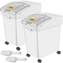 VEVOR Contenedor de Harina 15kg, Contenedor de Arroz 2 piezas / juego con Tapas y Ruedas Blanco, Contenedor de Almacenamiento de Arroz con 4 Ruedas Giratorias, Alimento Caja de Almacenamiento