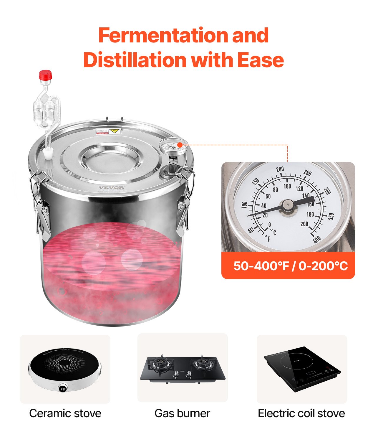 VEVOR 19L Stainless Steel Water Alcohol Distillation System with Copper Coil for Rapid Cooling, Double Condenser Distillation Set with Secondary Distillation, for Wine and Whiskey