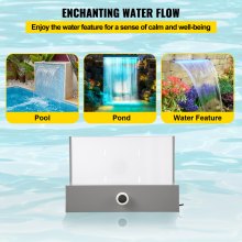 VEVOR Aliviadero para Fuente de Piscina de 11,8 x 3,2 x 8,1 Pulgadas, Aliviadero de Fuente de Acrílico Sólido con Tira Azul de Luz LED, Fuente de Cascada para Estanque de Jardín, Piscina, Cuadrados