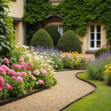 VEVOR Borde de Jardín, 30 m x 4 cm, Borde de Césped de Plástico con 120 Clavos de Tierra, Borde Paisajístico de Valla Resistente al Sol para Parterres, Pavimento de Jardín y Caminos de Grava, Negro