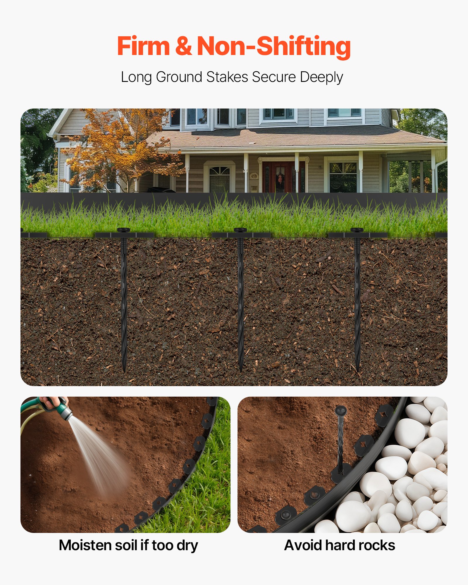 VEVOR Landscape Edging, 3000 x 4 cm Plastic Garden Border Edging with 120 Spikes, No Dig, Flexible Lawn Edgings Roll, UV-Resistant Mini Fence Borders Pathway Edgings for Flower Beds Yard Paver