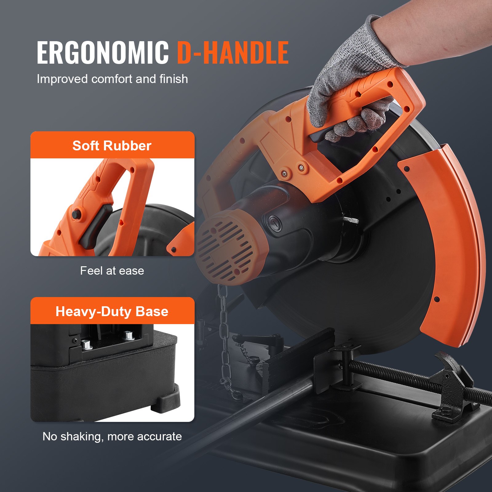 VEVOR Máquina de Corte de Metal de 35,5 cm Sierra Ingletadora para Metal 0-45 Grados Sierra Abrasiva 2300 W Rotación 3600 rpm con Supresor de Chispas para Corte de Acero Hierro Aluminio