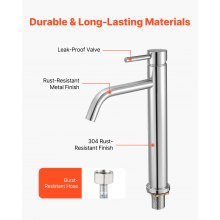 VEVOR Grifo Monomando para Fregadero de Cocina, Cromado Plateado, Acero Inoxidable 304 con Manguera Trenzada, con Botón de Drenaje, para Baño, Caravana, Bar, Grifo Arco Alto, 355 x 200 x 53 mm