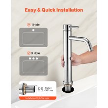 VEVOR Grifo Monomando para Fregadero de Cocina, Cromado Plateado, Acero Inoxidable 304 con Manguera Trenzada, con Botón de Drenaje, para Baño, Caravana, Bar, Grifo Arco Alto, 355 x 200 x 53 mm