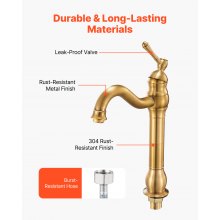 VEVOR Grifo Monomando para Lavabo con Botón Pulsador, Grifo para Fregadero de Cocina, Mezclador Monomando para Baño, Fregadero de Caravana, Carcasa de Latón, Dorado Antiguo, 395 x 220 x 62 mm