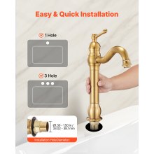 VEVOR Grifo Monomando para Lavabo con Botón Pulsador, Grifo para Fregadero de Cocina, Mezclador Monomando para Baño, Fregadero de Caravana, Carcasa de Latón, Dorado Antiguo, 395 x 220 x 62 mm