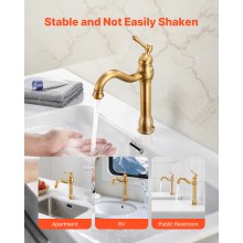 VEVOR Grifo Monomando para Lavabo con Botón Pulsador, Grifo para Fregadero de Cocina, Mezclador Monomando para Baño, Fregadero de Caravana, Carcasa de Latón, Dorado Antiguo, 395 x 220 x 62 mm