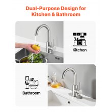 VEVOR Grifo Monomando para Lavabo, con Níquel Cepillado y Caño Alto, Grifo para Fregadero de Cocina, Ahorro de Agua, Mezclador Monomando para Baño, Caravana, Bar, Fregadero, 183 x 50 x 295 mm