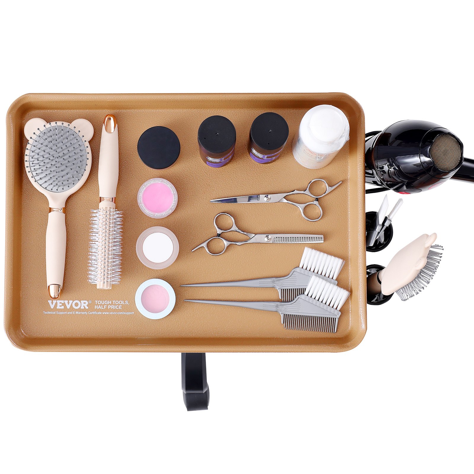 VEVOR Carro de Bandeja de Salón Altura Ajustable 762-1092,2mm Bandeja de Salón de Tatuajes con Placa 457x330mm Laminada en Frío con 5 Ruedas 2 con Cerradura para Clínica Peluquería Spa, Dorado y Negro