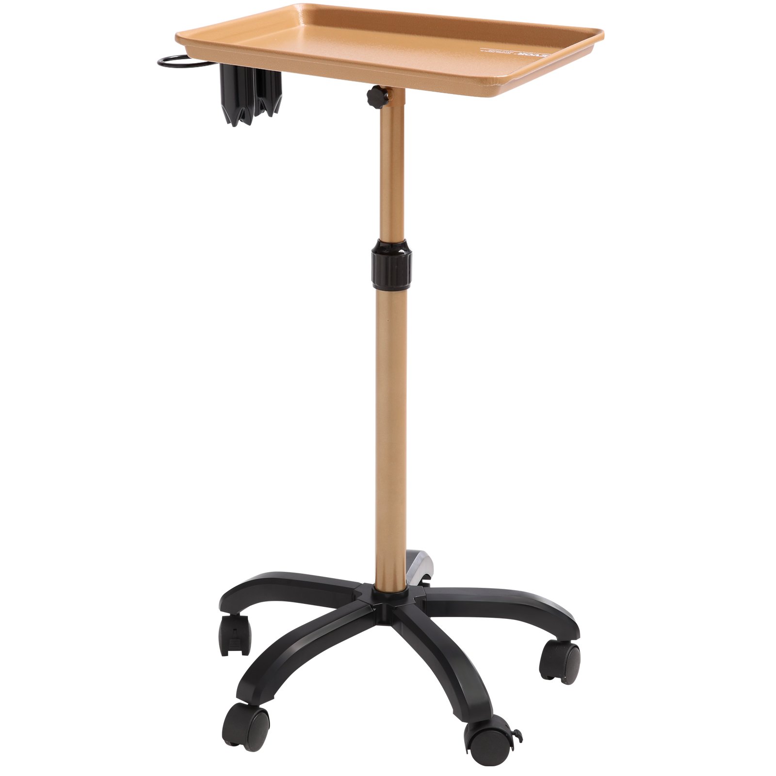 VEVOR Carro de Bandeja de Salón Altura Ajustable 762-1092,2mm Bandeja de Salón de Tatuajes con Placa 457x330mm Laminada en Frío con 5 Ruedas 2 con Cerradura para Clínica Peluquería Spa, Dorado y Negro