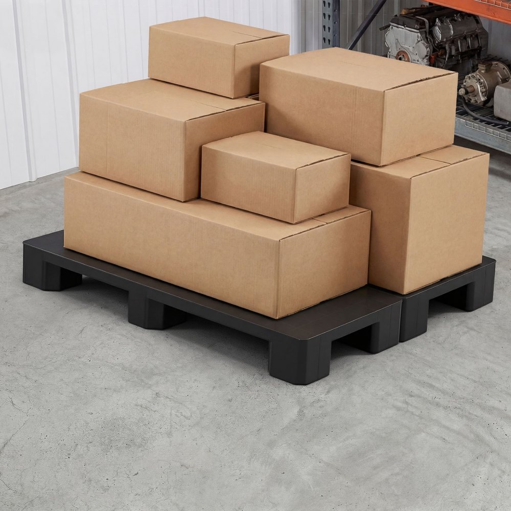 VEVOR Palet de Plástico, Capacidad de 1000 kg, Plataforma de Almacenamiento HDPE con Superficie Antideslizante para Logística Almacén Supermercado Interior y Exterior, 1000 x 500 x 136 mm, 2 Unidades