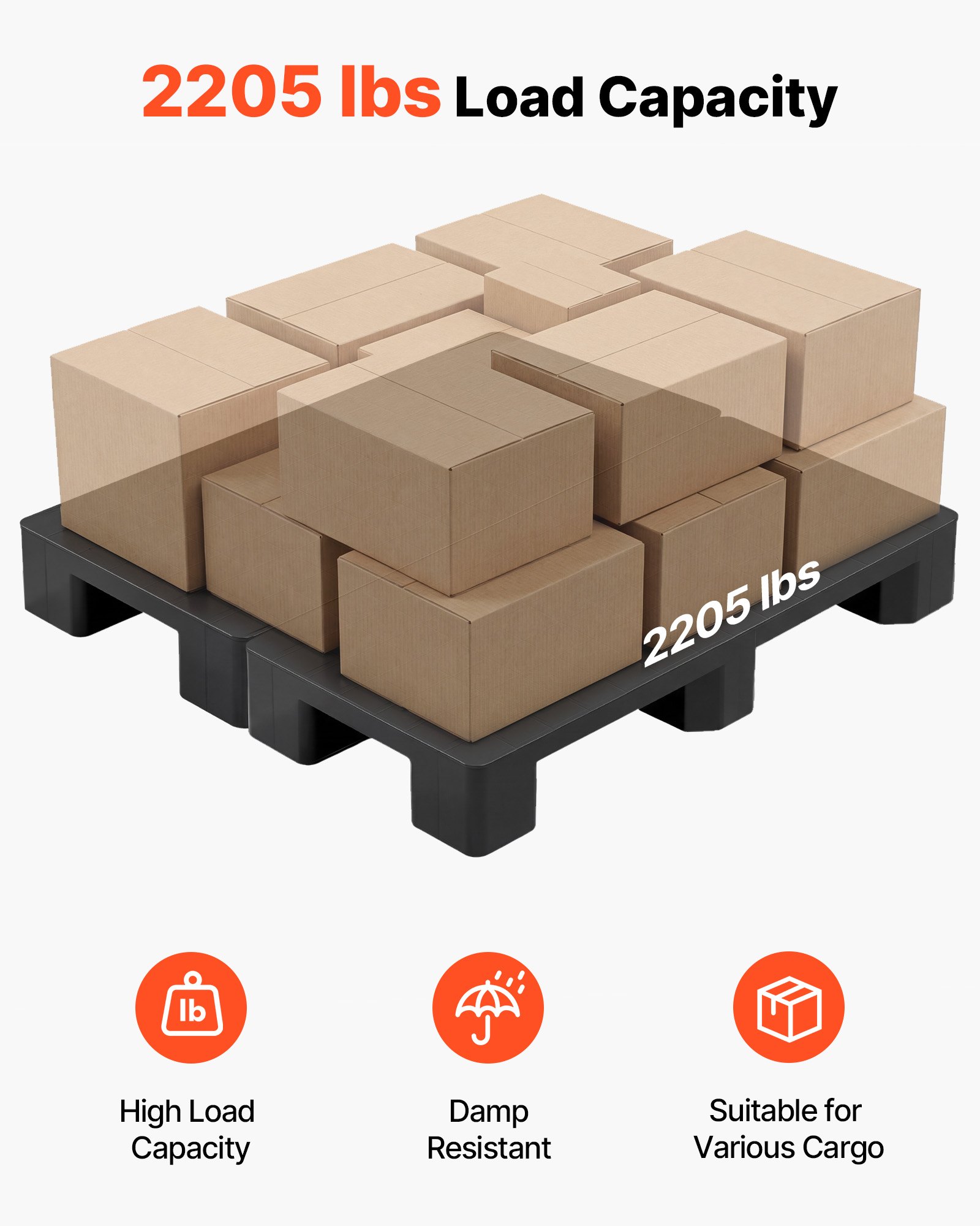 VEVOR Palet de Plástico, Capacidad de 1000 kg, Plataforma de Almacenamiento HDPE con Superficie Antideslizante para Logística Almacén Supermercado Interior y Exterior, 1000 x 500 x 136 mm, 2 Unidades