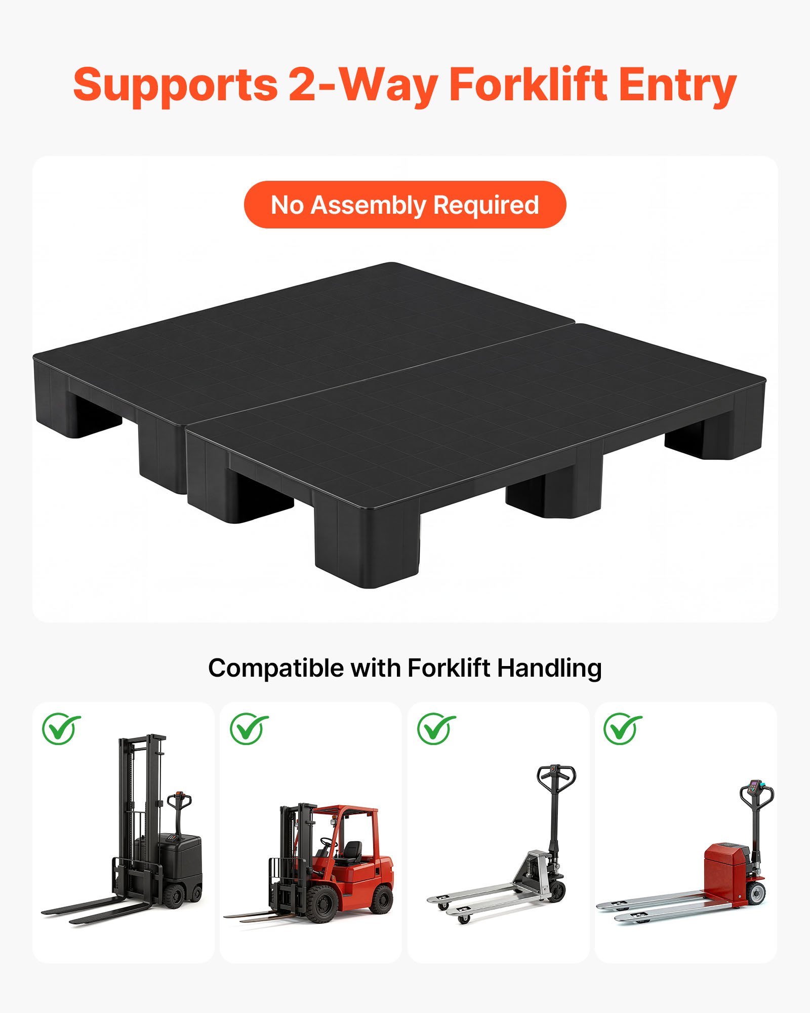 VEVOR Palet de Plástico, Capacidad de 1000 kg, Plataforma de Almacenamiento HDPE con Superficie Antideslizante para Logística Almacén Supermercado Interior y Exterior, 1000 x 500 x 136 mm, 2 Unidades