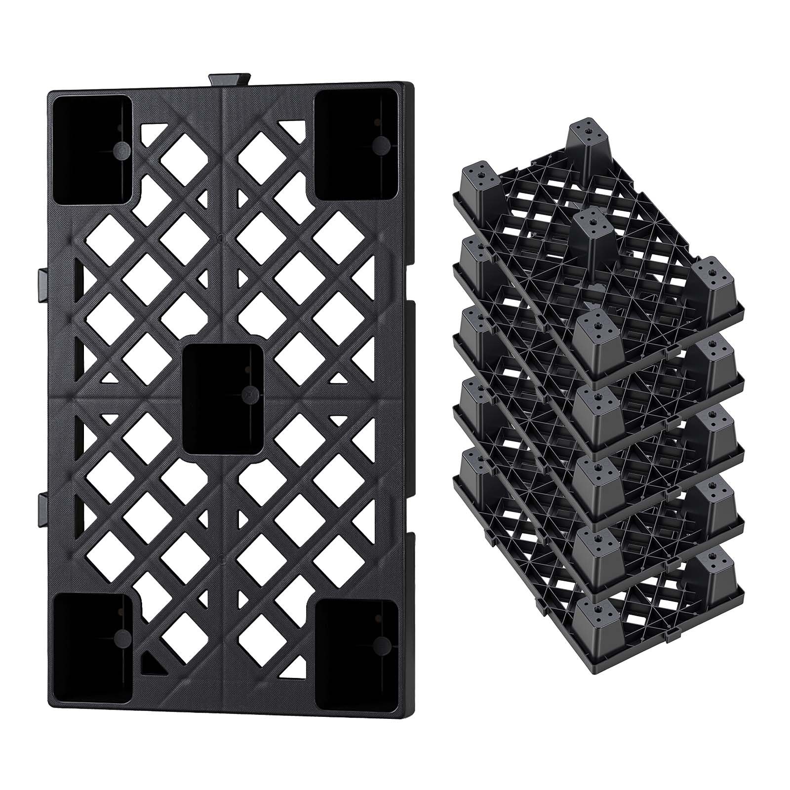 VEVOR Palet de Plástico, Capacidad de 1000 kg/m², Palet de Almacenamiento Apilable con Rejilla Ventilada, Superficie Antideslizante para Almacén Logística Uso Doméstico, 500 x 305 x 100 mm, 6 Unidades