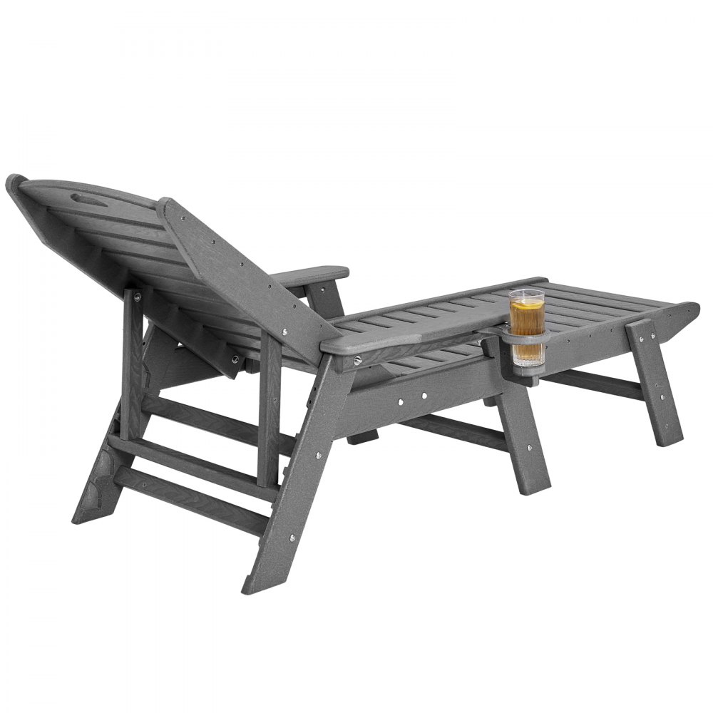 Sillón reclinable VEVOR, capacidad de peso de 450 libras, sillón reclinable ajustable para exteriores con respaldo de 6 posiciones, sillón reclinable de HDPE con portavasos para piscina, terraza, patio trasero, césped, gris