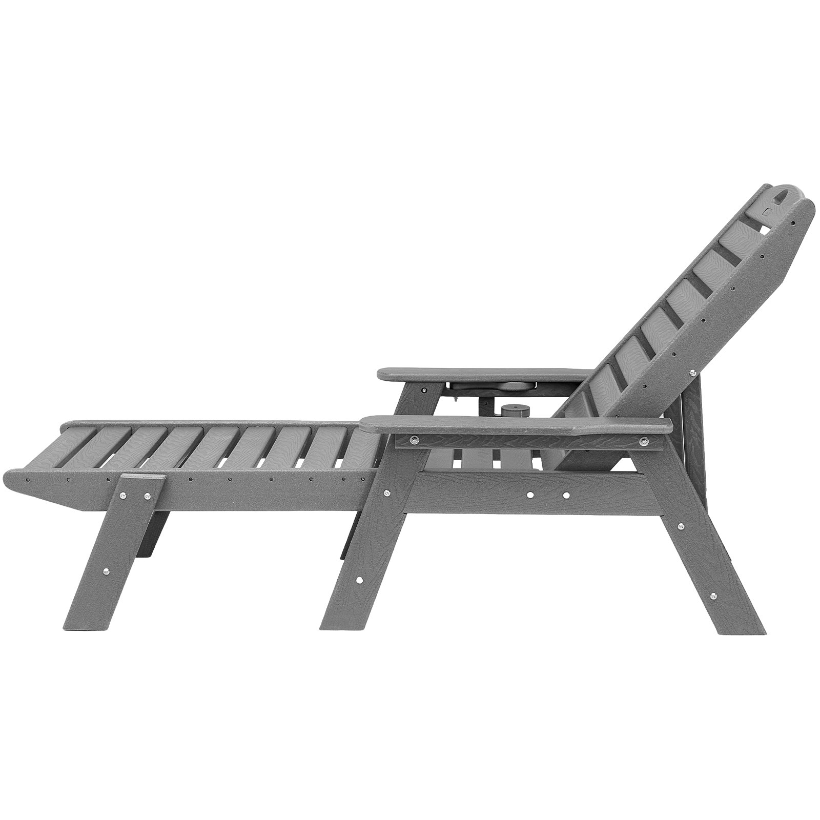 Sillón reclinable VEVOR, capacidad de peso de 450 libras, sillón reclinable ajustable para exteriores con respaldo de 6 posiciones, sillón reclinable de HDPE con portavasos para piscina, terraza, patio trasero, césped, gris