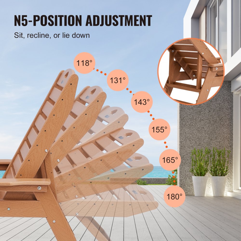 VEVOR Chaise Lounge Chair, Capacidad de peso de 450 lb, Sillón de patio ajustable para exteriores con respaldo de 6 posiciones, Sillón de HDPE con portavasos para piscina, terraza, patio trasero, césped, marrón