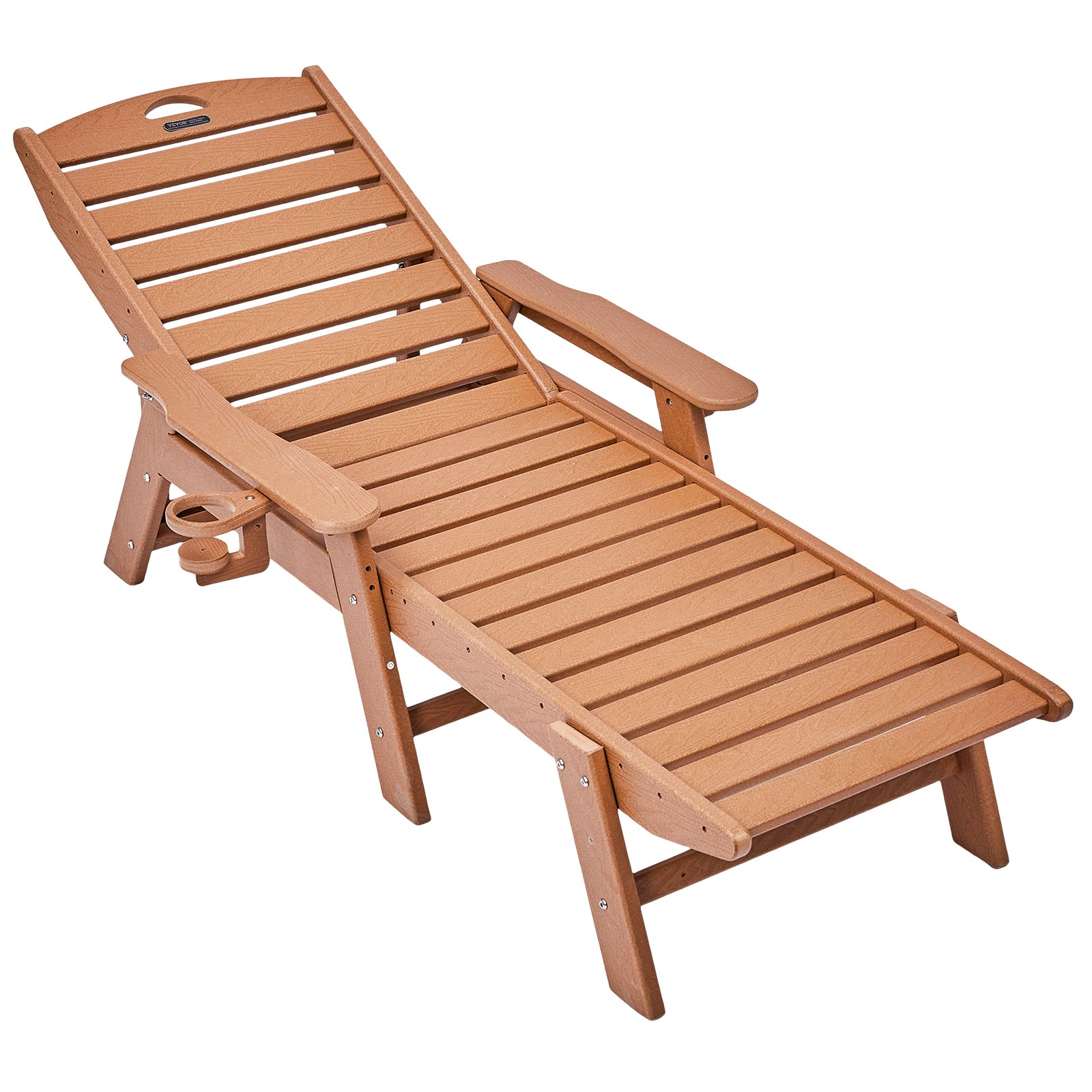 VEVOR Chaise Lounge Chair, Capacidad de peso de 450 lb, Sillón de patio ajustable para exteriores con respaldo de 6 posiciones, Sillón de HDPE con portavasos para piscina, terraza, patio trasero, césped, marrón