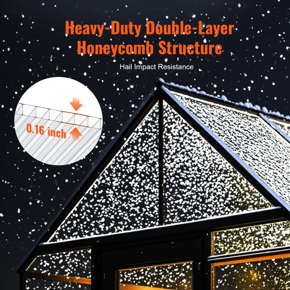 VEVOR 6-piece set of polycarbonate greenhouse panels, 1210 x 605 x 4 mm multiwall sheets, waterproof UV-protected corrugated twin-wall sheets, impact-resistant, transparent roof panels for greenhouses/gardens