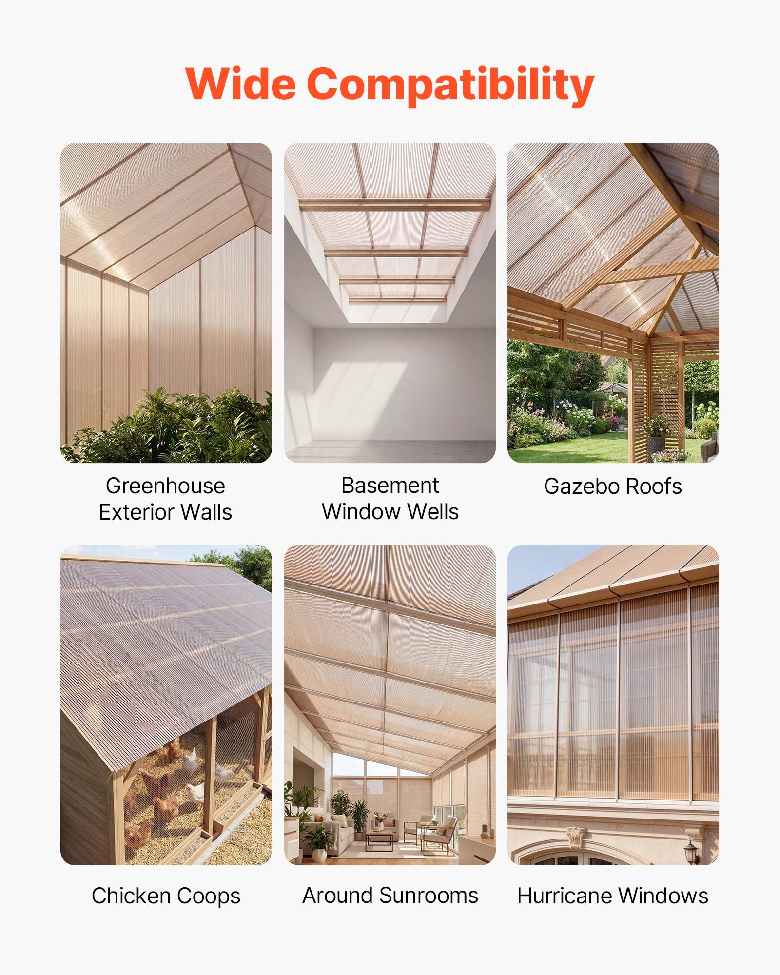 VEVOR Paneles de Techo de Policarbonato de Doble Pared 1520 x 610 x 6 mm, 12 Piezas, Láminas Alveolares con Aislamiento Térmico y Resistencia a Impactos, para Invernadero, Pérgola, Patio, Gallinero