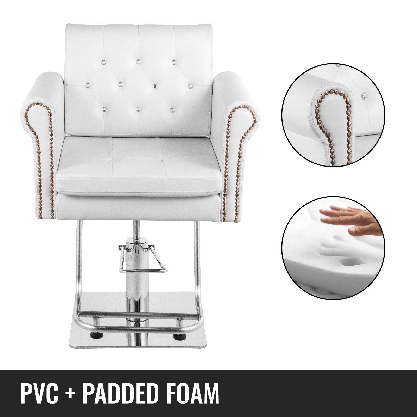 VEVOR Sillas de Peluquería Sillón Barbero para Salón 65 x 50 x 91-105 cm, Blanco
