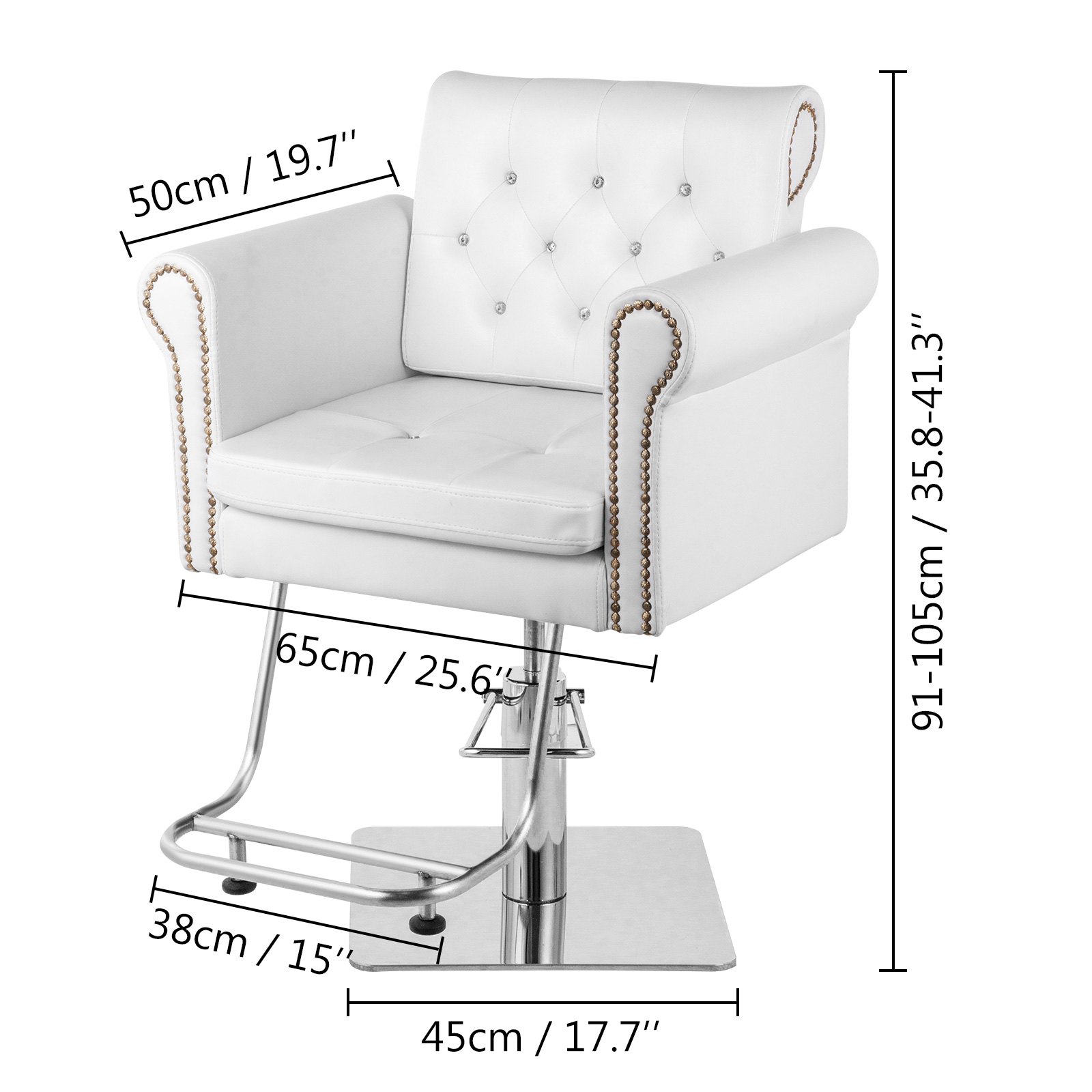 VEVOR Sillas de Peluquería Sillón Barbero para Salón 65 x 50 x 91-105 cm, Blanco
